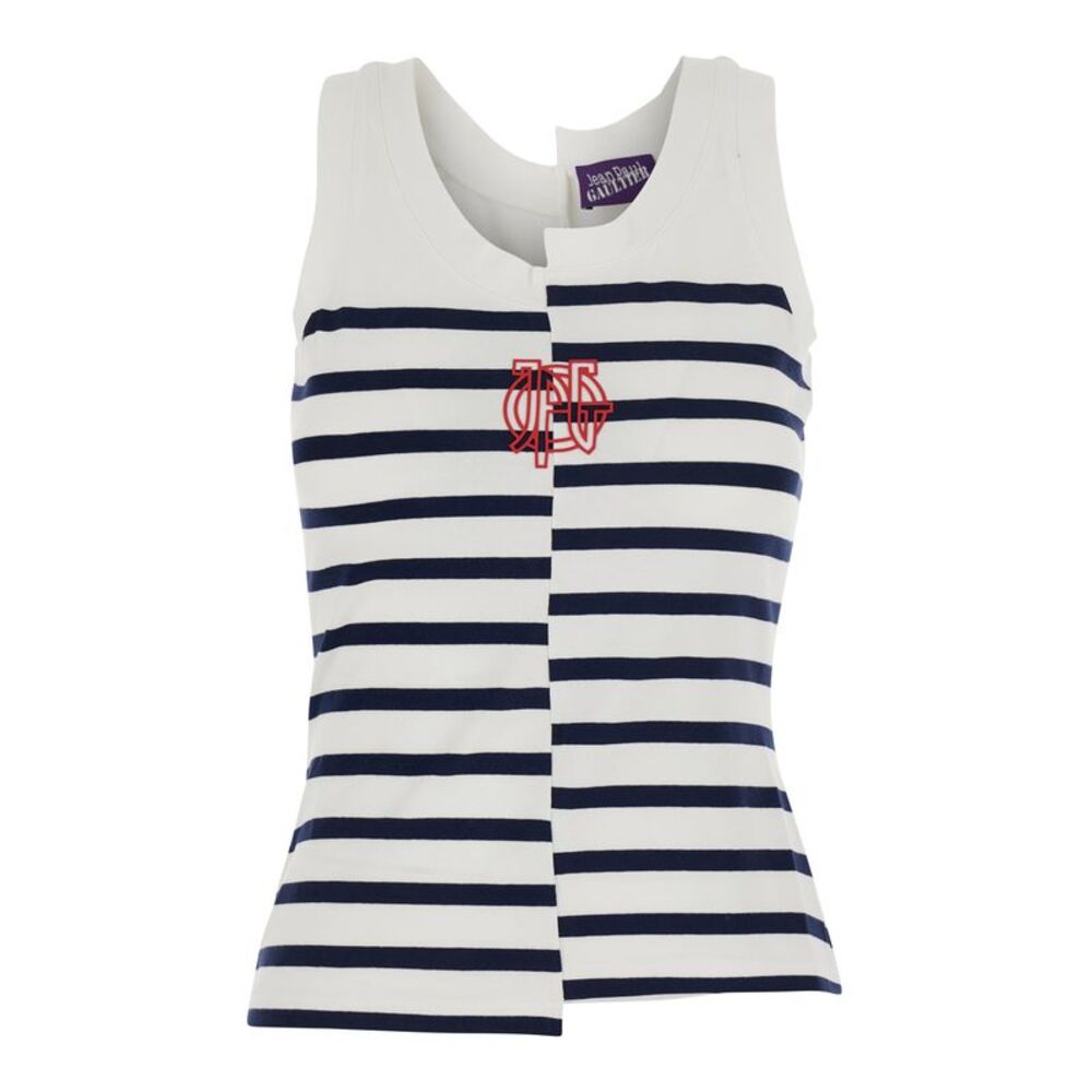 Jean Paul Gaultier Women Asymmetrical Top In Stretch Cotton With Logo Detail